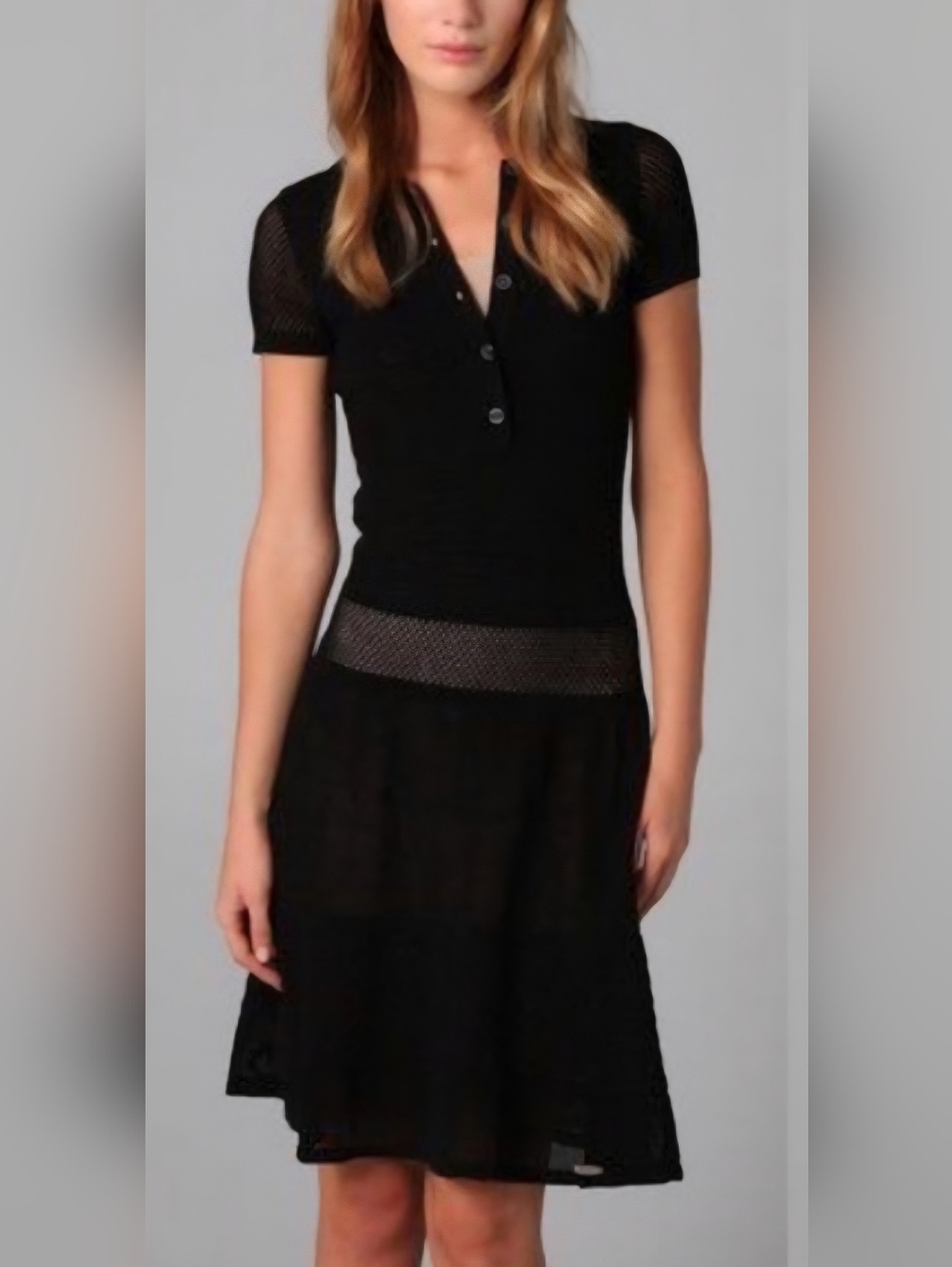 Lacoste × Malandrino Pointelle Black Knit Lined Polo Dress Size M Casual Summer